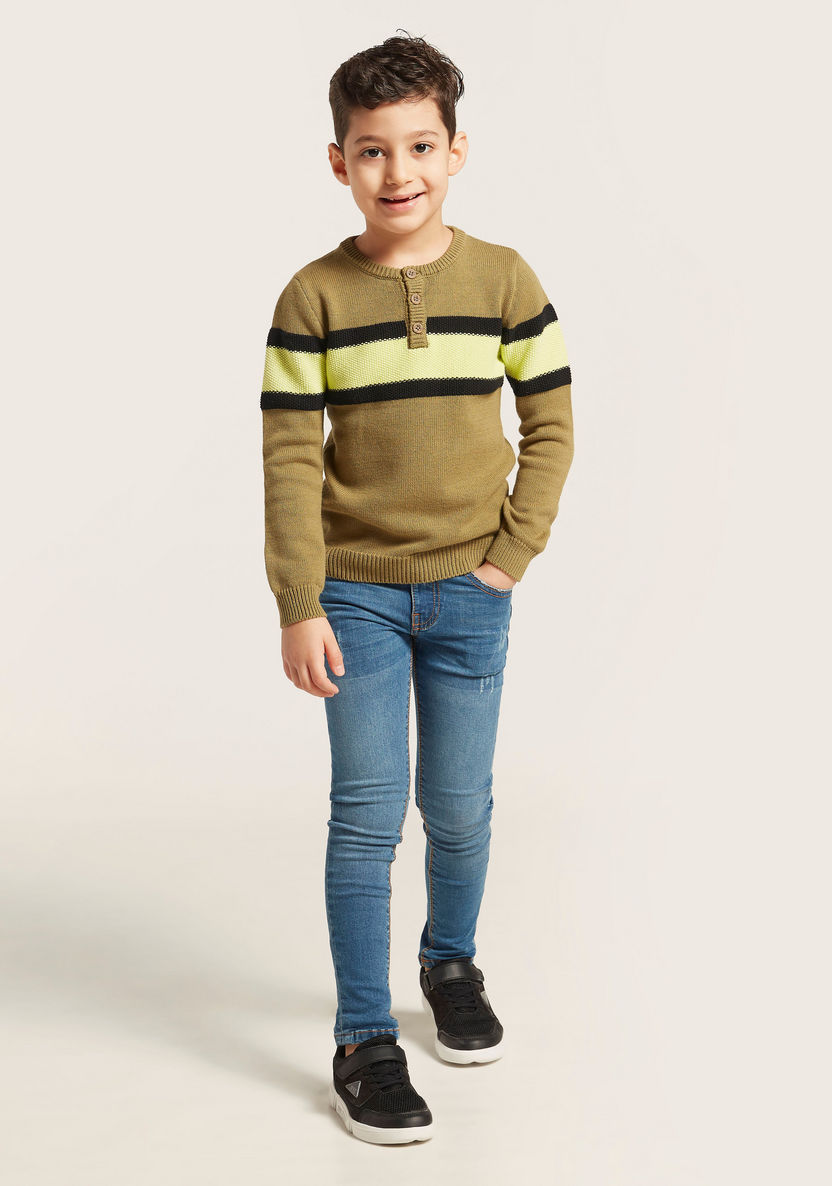 Juniors Striped Sweater with Long Sleeves-Sweaters and Cardigans-image-1