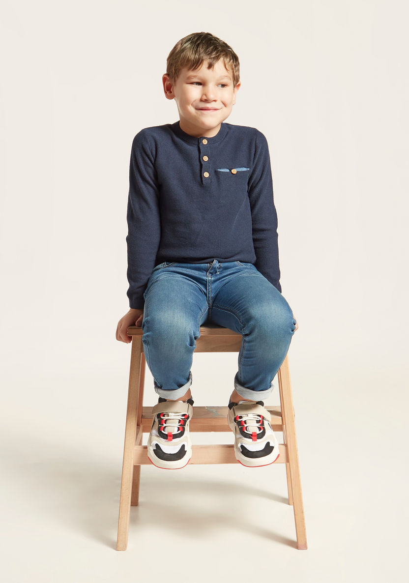 Juniors Textured Pullover with Henley Neck and Pocket-Sweaters and Cardigans-image-0
