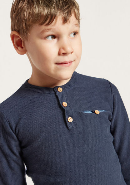 Juniors Textured Pullover with Henley Neck and Pocket