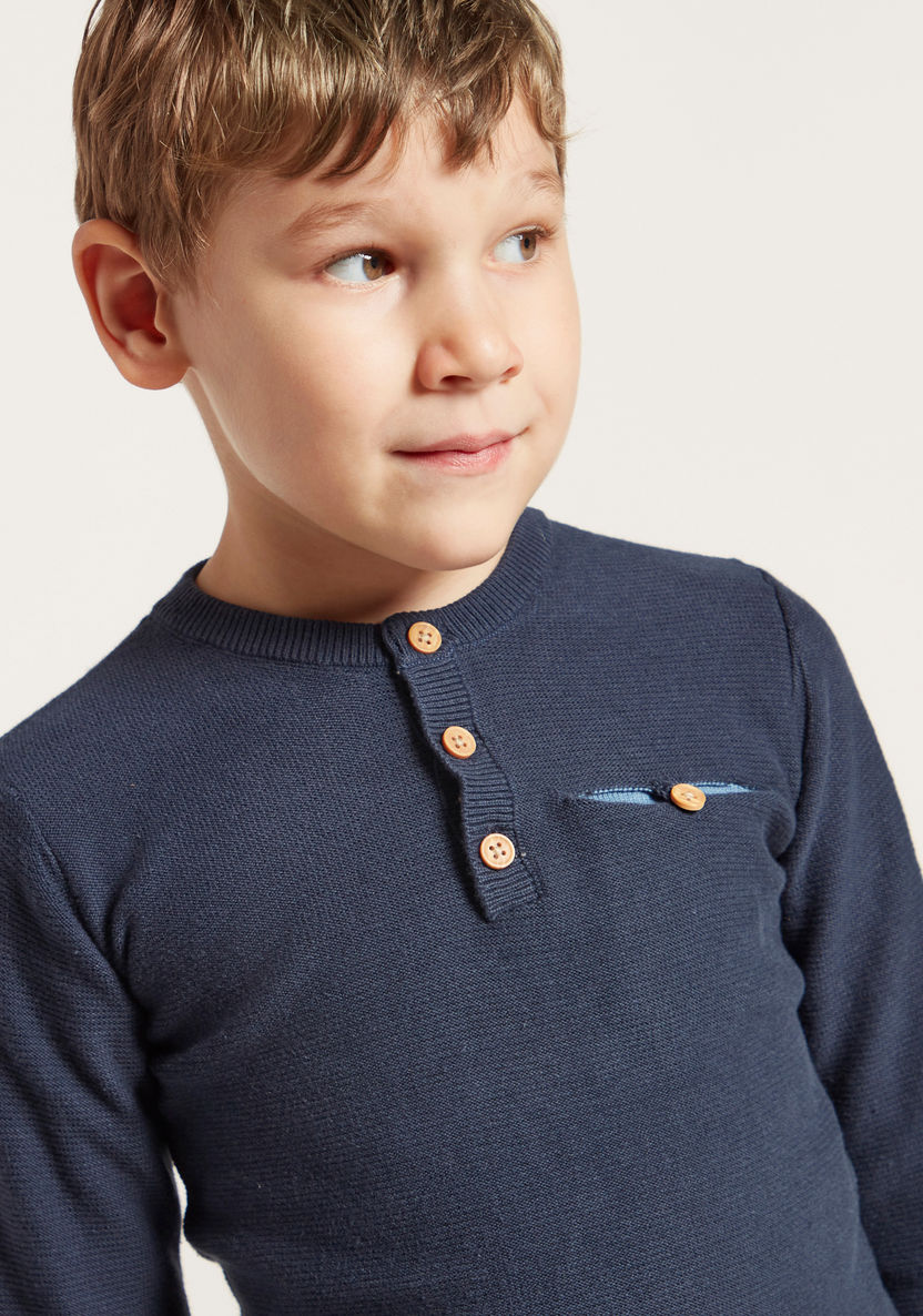 Juniors Textured Pullover with Henley Neck and Pocket-Sweaters and Cardigans-image-2