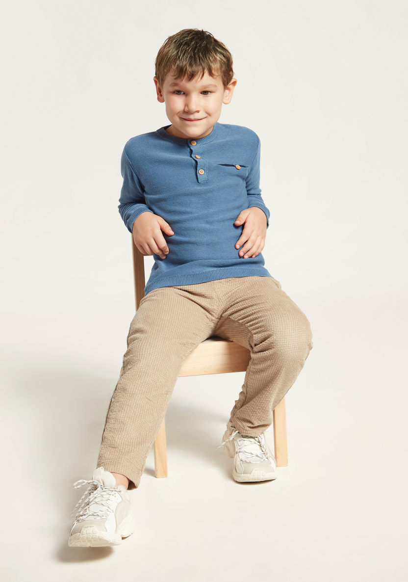Juniors Textured Pullover with Henley Neck and Pocket-Sweaters and Cardigans-image-0