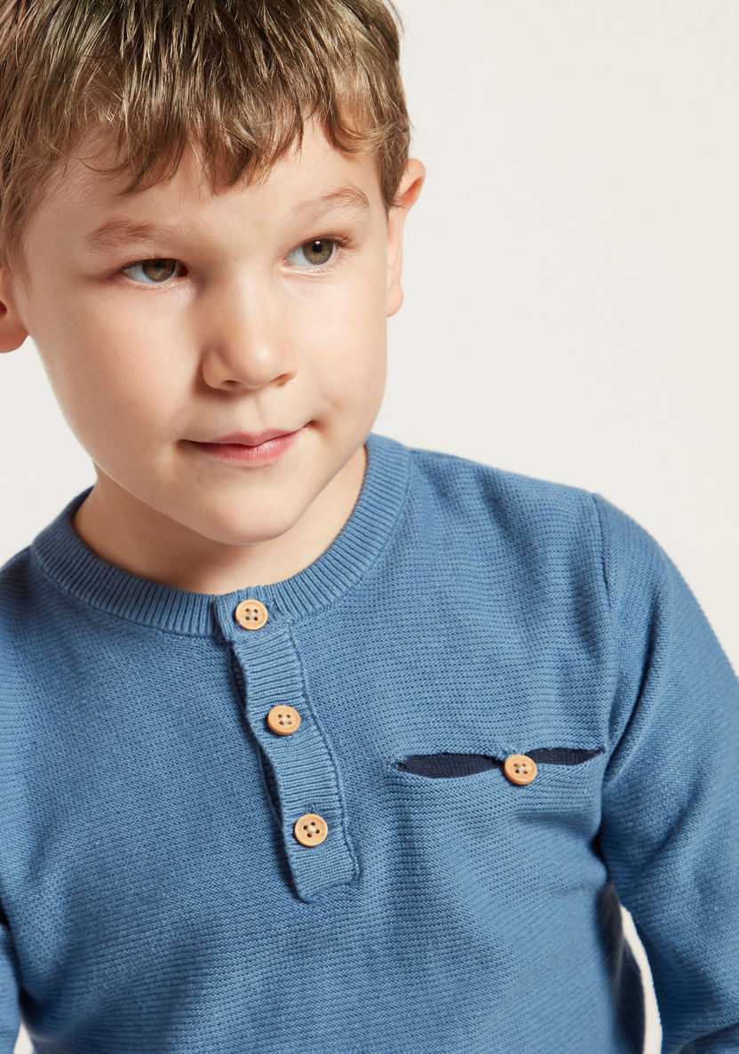 Juniors Textured Pullover with Henley Neck and Pocket-Sweaters and Cardigans-image-2