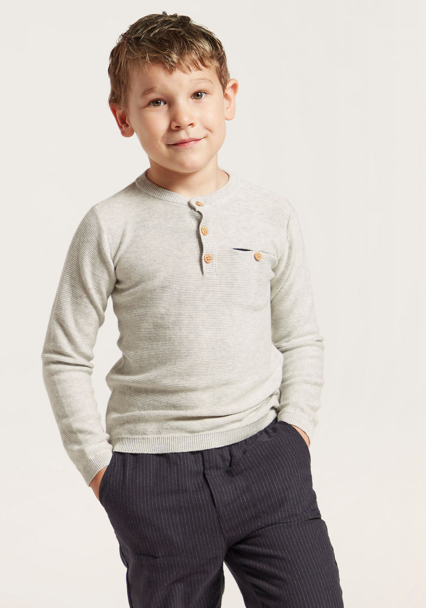 Juniors Textured Pullover with Henley Neck and Pocket-Sweaters and Cardigans-image-1
