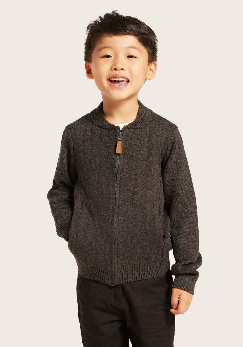 Juniors Textured Cardigan with Long Sleeves and Pockets-Sweaters and Cardigans-image-1