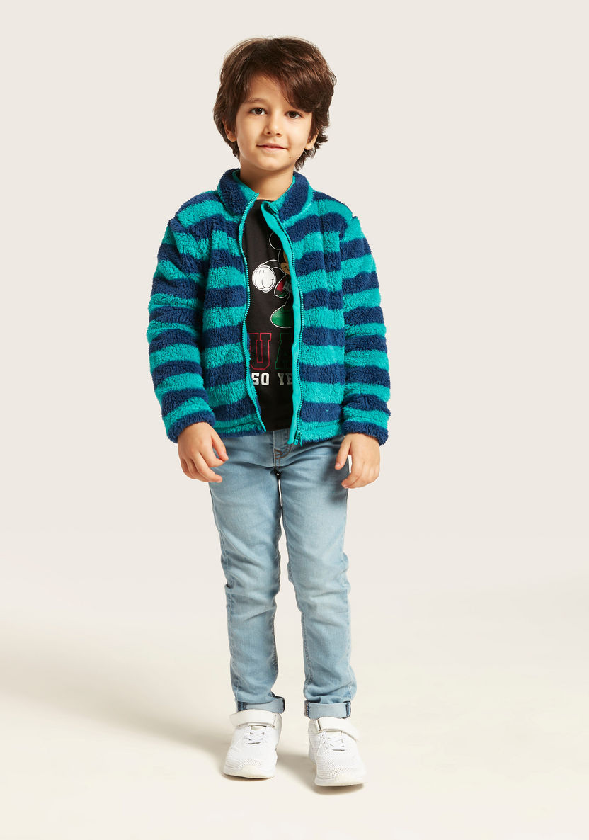 Juniors Striped Sweater with Long Sleeves and Zip Closure-Sweaters and Cardigans-image-1