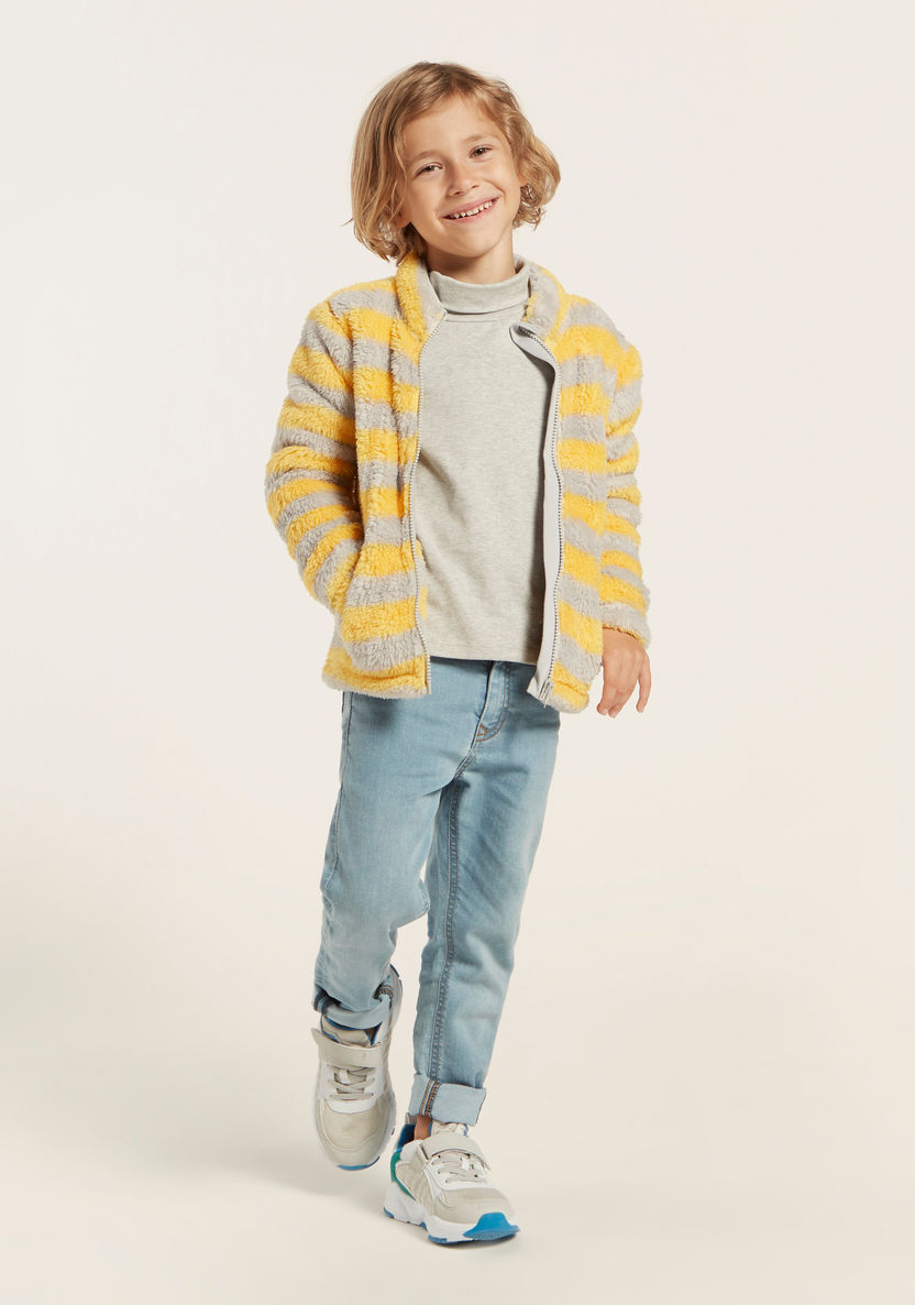 Juniors Striped Sweater with Long Sleeves and Zip Closure-Sweaters and Cardigans-image-0