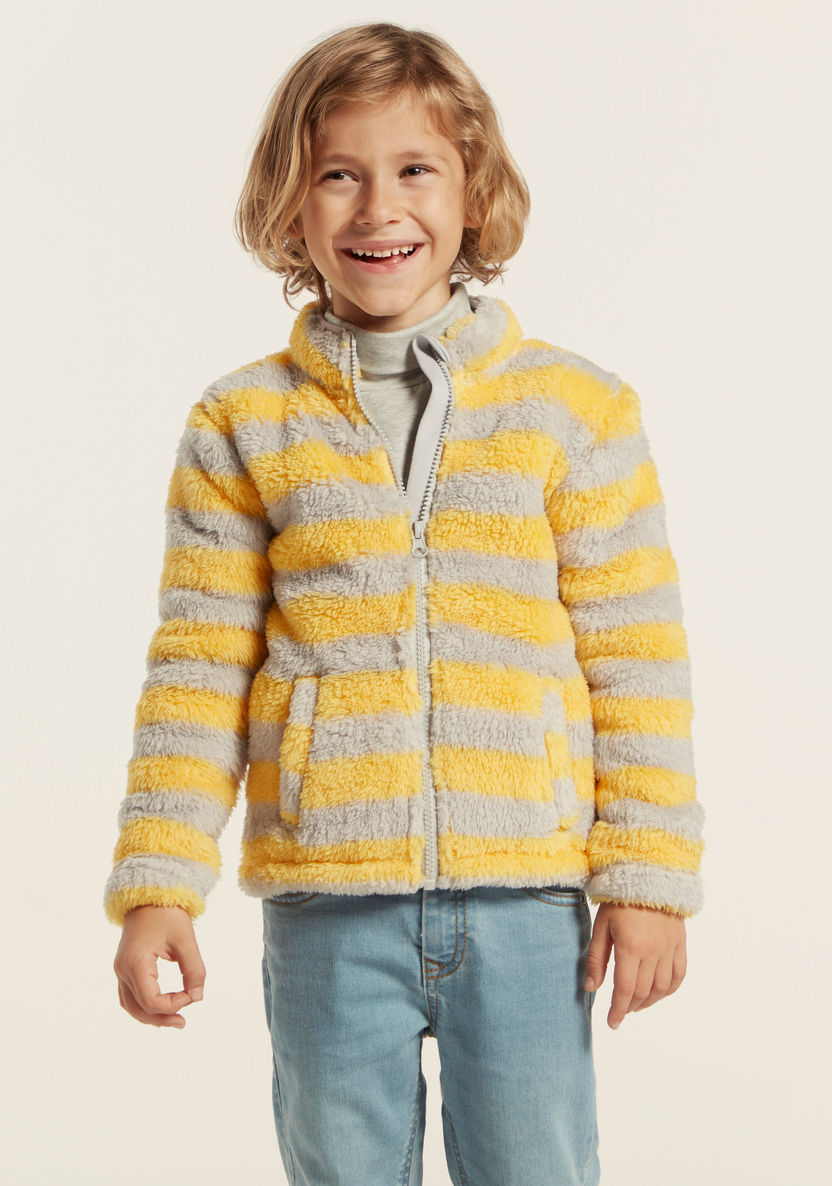 Juniors Striped Sweater with Long Sleeves and Zip Closure-Sweaters and Cardigans-image-1