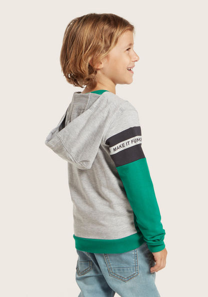 Juniors Text Print Pullover with Long Sleeves and Zip Closure