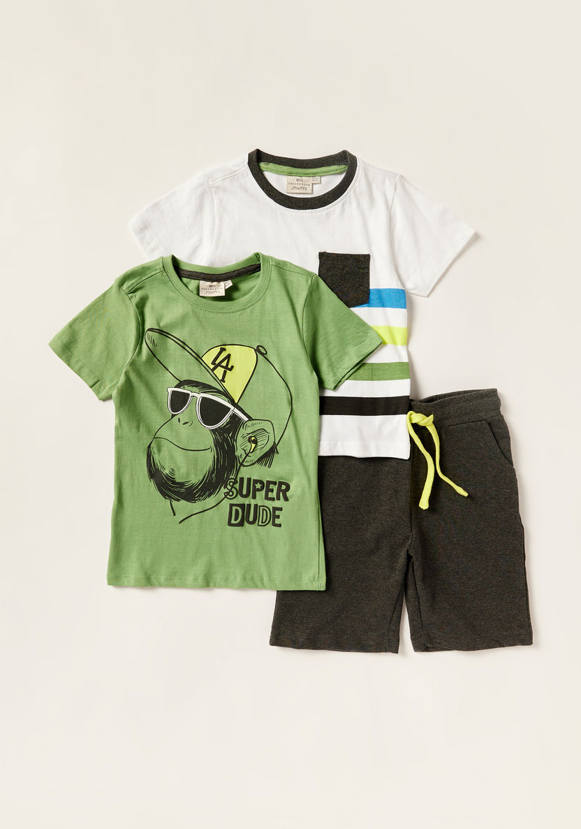 Juniors 3-Piece Crew Neck T-shirts and Shorts Set-Clothes Sets-image-0