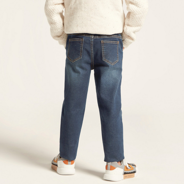 Juniors Solid Denim Pants with Drawstring Closure and Pockets