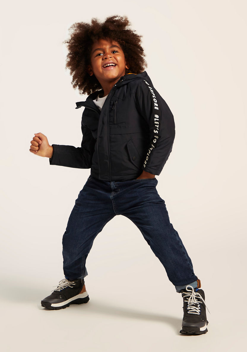 Juniors Hooded Solid Jacket with Long Sleeves and Tape Detail-Coats and Jackets-image-0