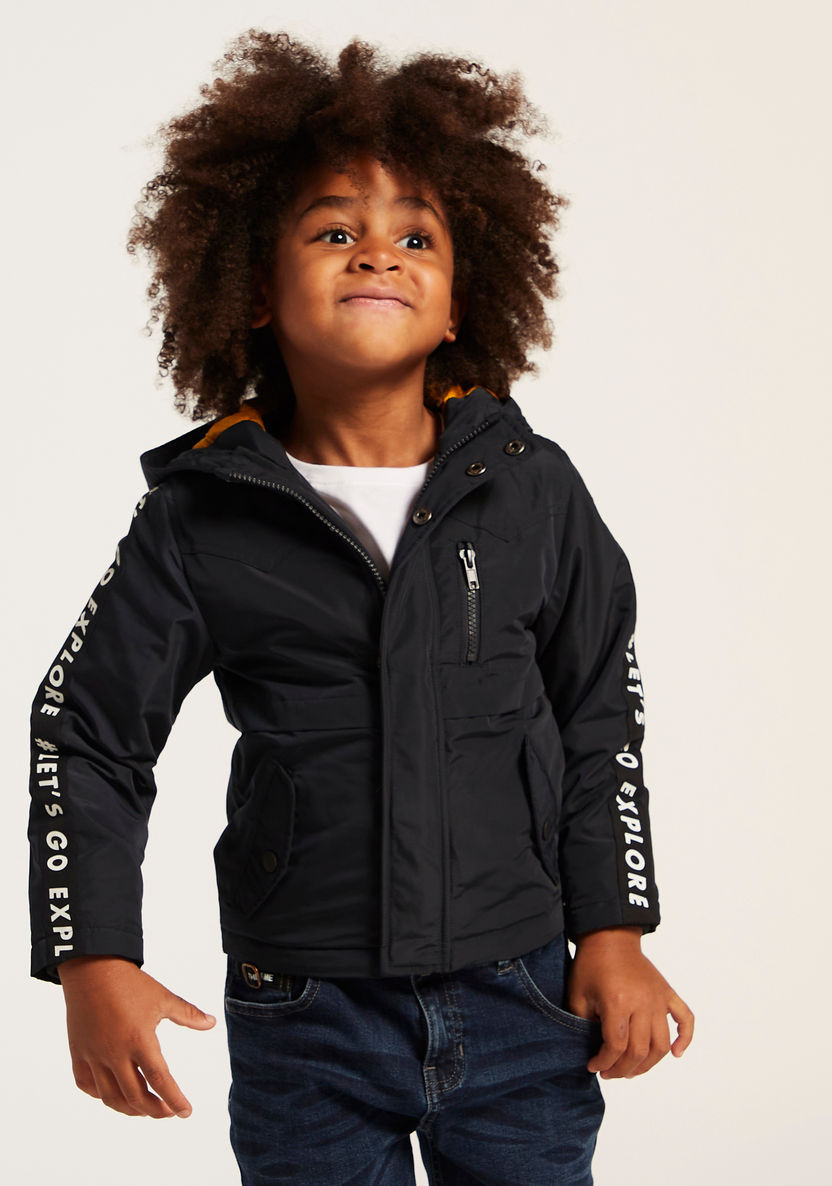 Juniors Hooded Solid Jacket with Long Sleeves and Tape Detail-Coats and Jackets-image-1