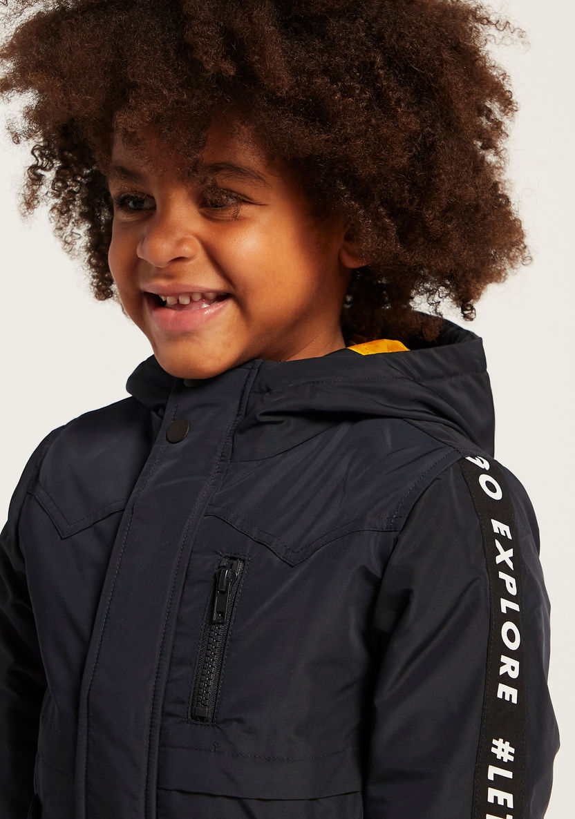 Juniors Hooded Solid Jacket with Long Sleeves and Tape Detail-Coats and Jackets-image-2