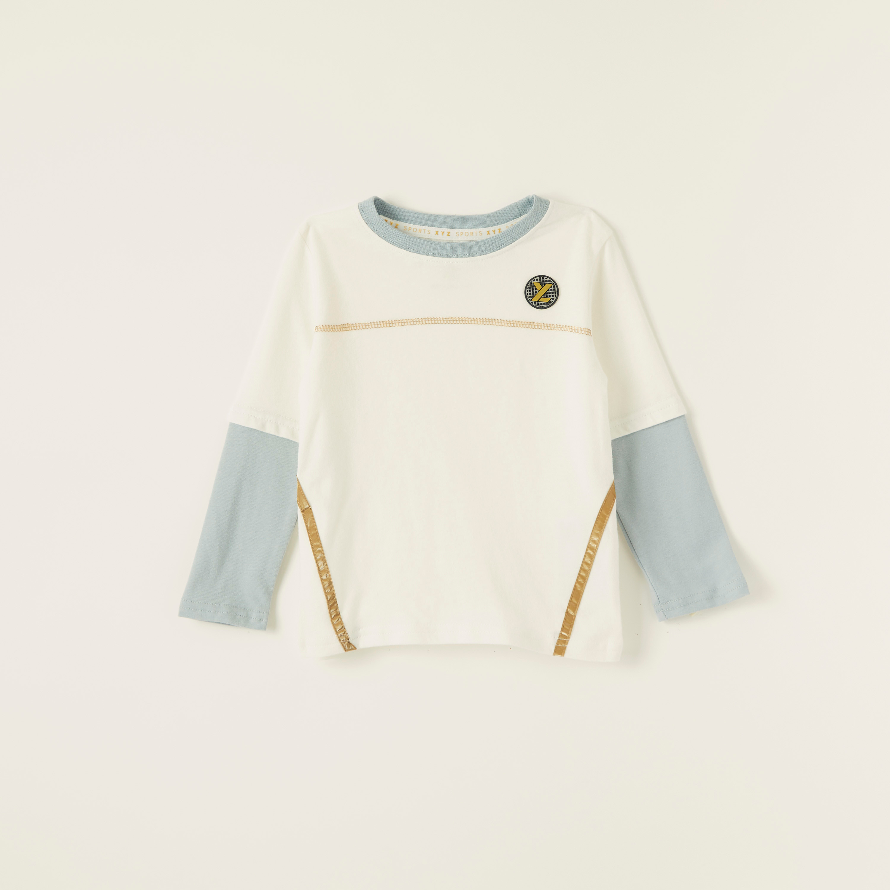 トップス PANELLED MULTI LAYERD T-SHIRT Shop XYZ Panelled T-shirt with Long Sleeves Online | Centrepoint Oman