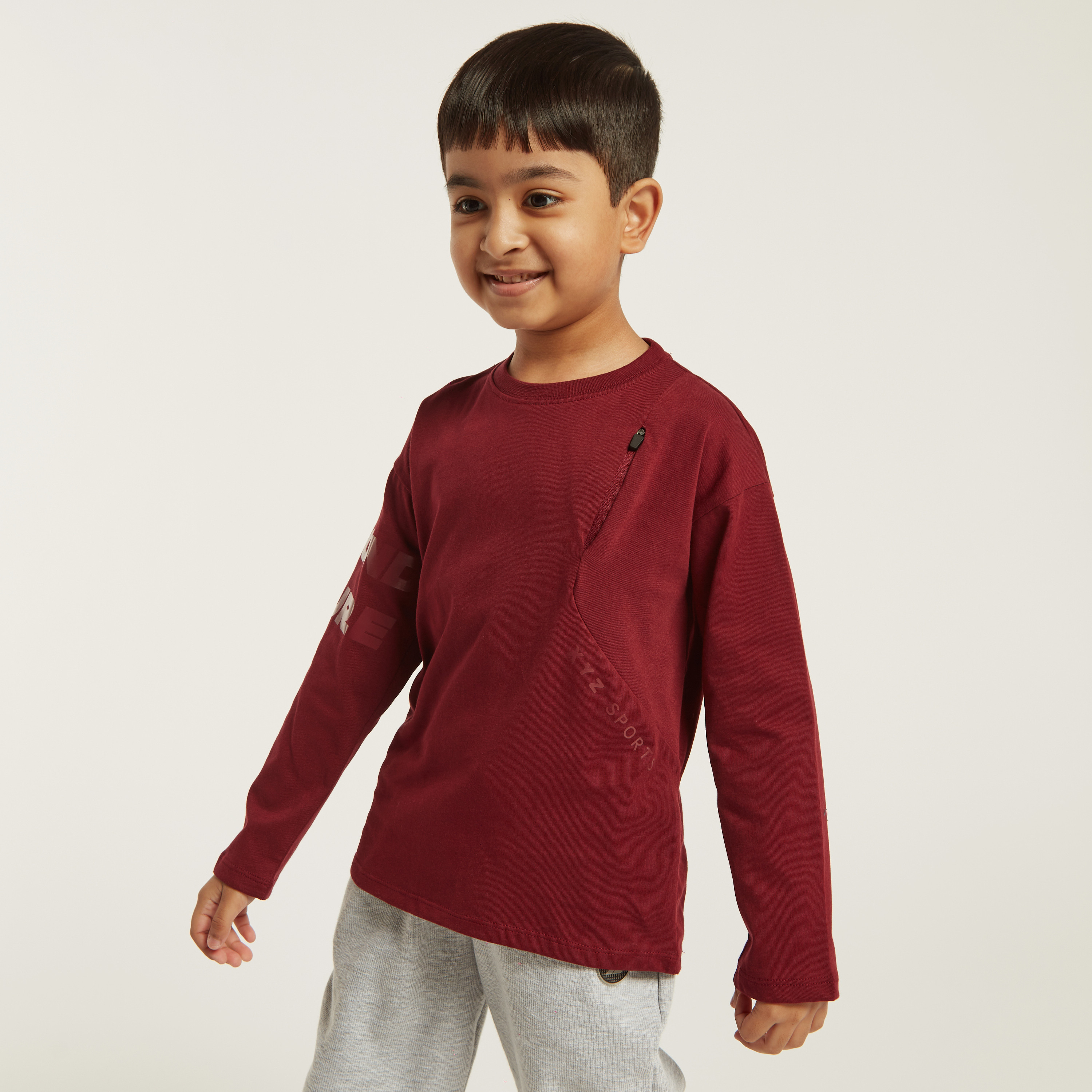 XYZ Graphic Print T-shirt with Long Sleeves and Zip Detail-sports-boys-clothing-tops-image-1