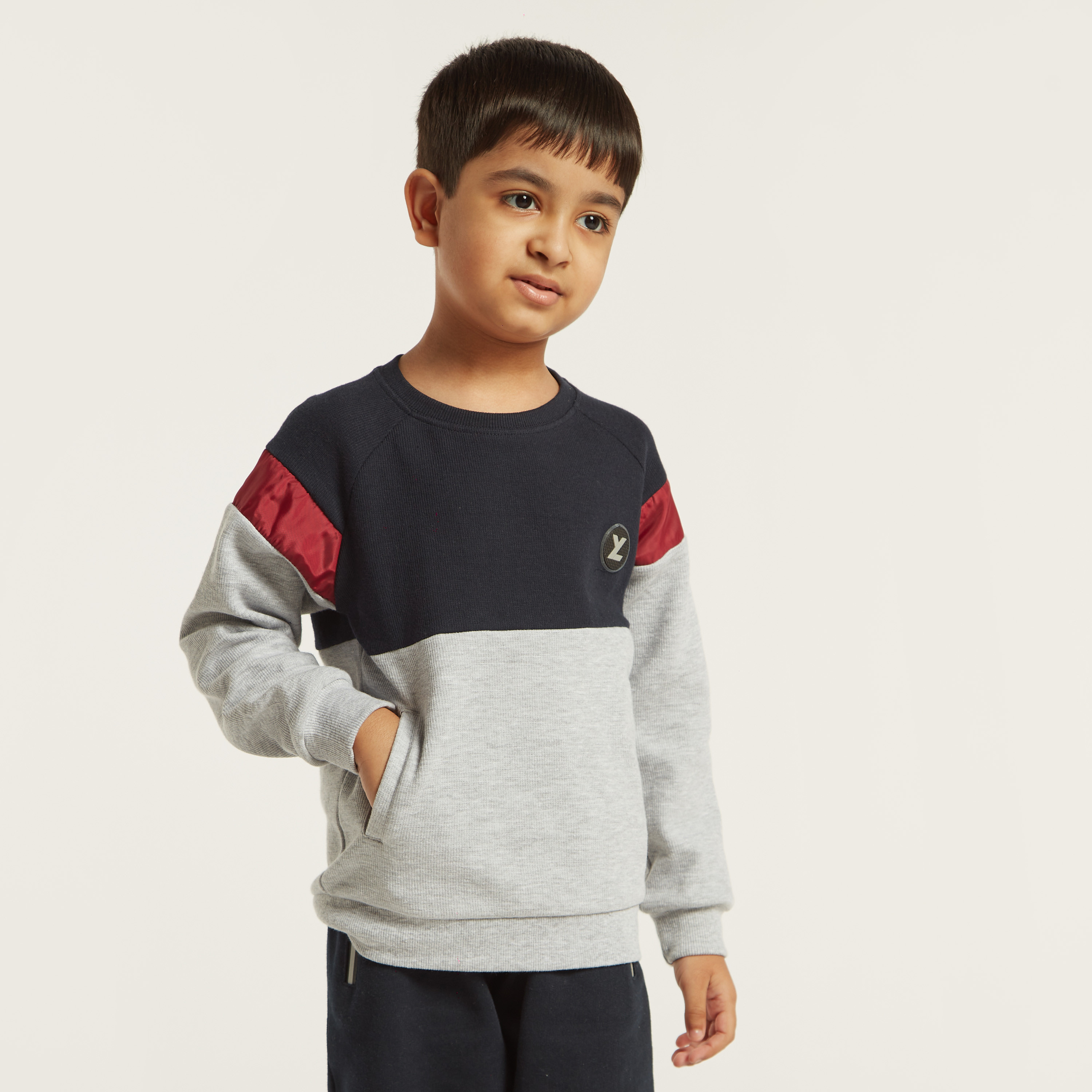 XYZ Panelled Pullover with Long Sleeves and Pockets-baby-boys-clothing-sportswear-tops-image-2