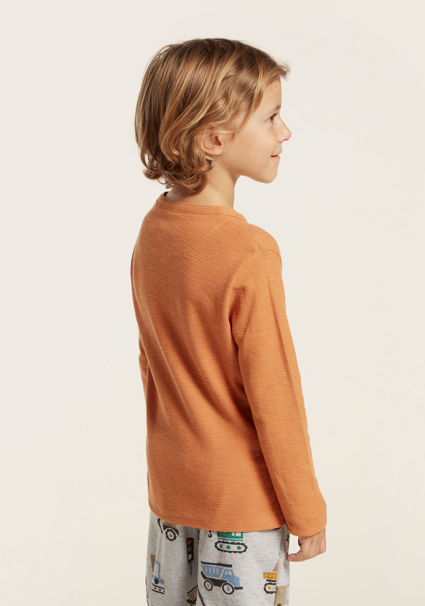 Eligo Textured Henley Neck T-shirt with Long Sleeves-T Shirts-image-3