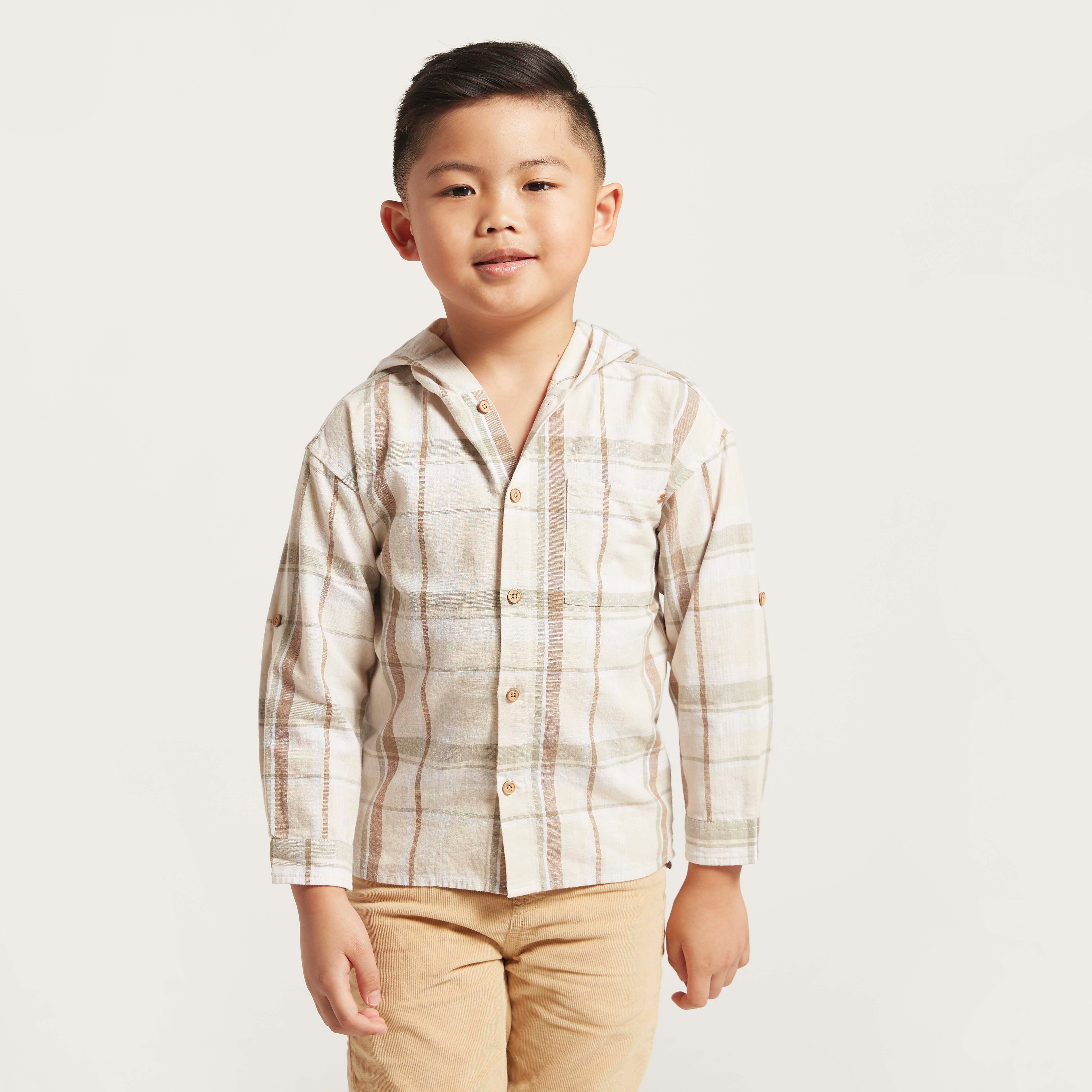 قميص كاروهات بأكمام طويلة وقبعة-boys-clothing-shirts-image-2