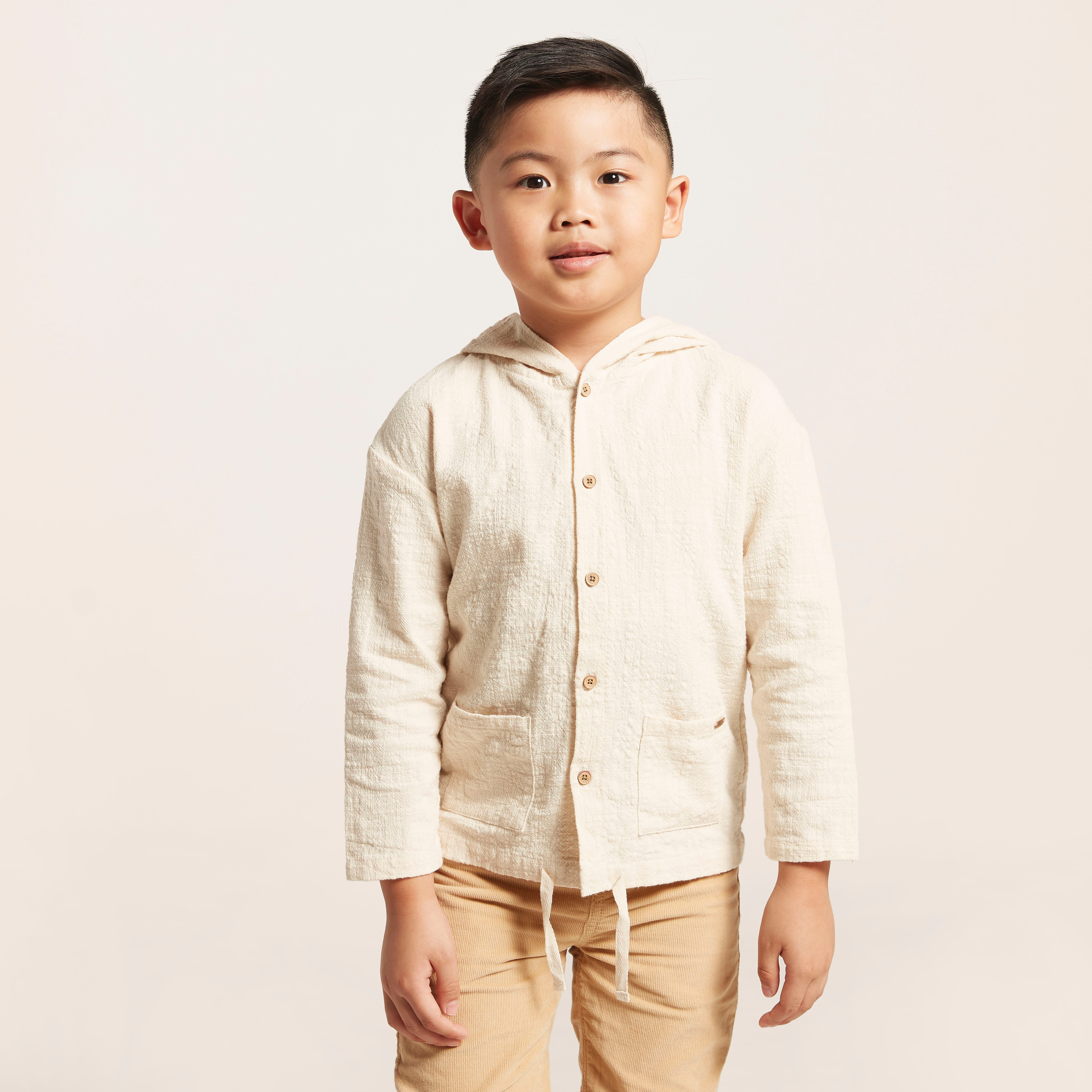 Eligo Textured Hooded Shirt with Long Sleeves and Patch Pockets-boys-clothing-shirts-image-2