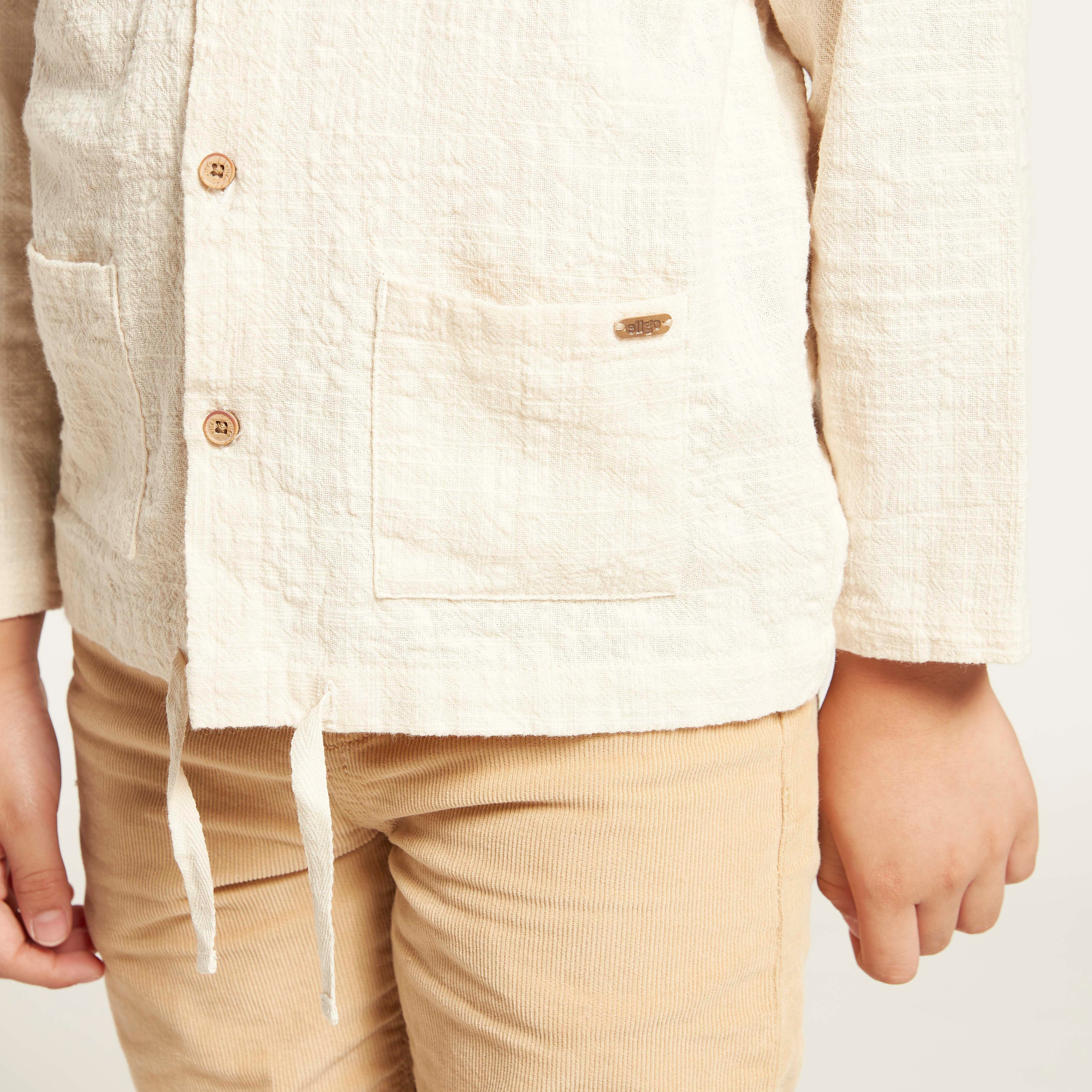 Eligo Textured Hooded Shirt with Long Sleeves and Patch Pockets-boys-clothing-shirts-image-3
