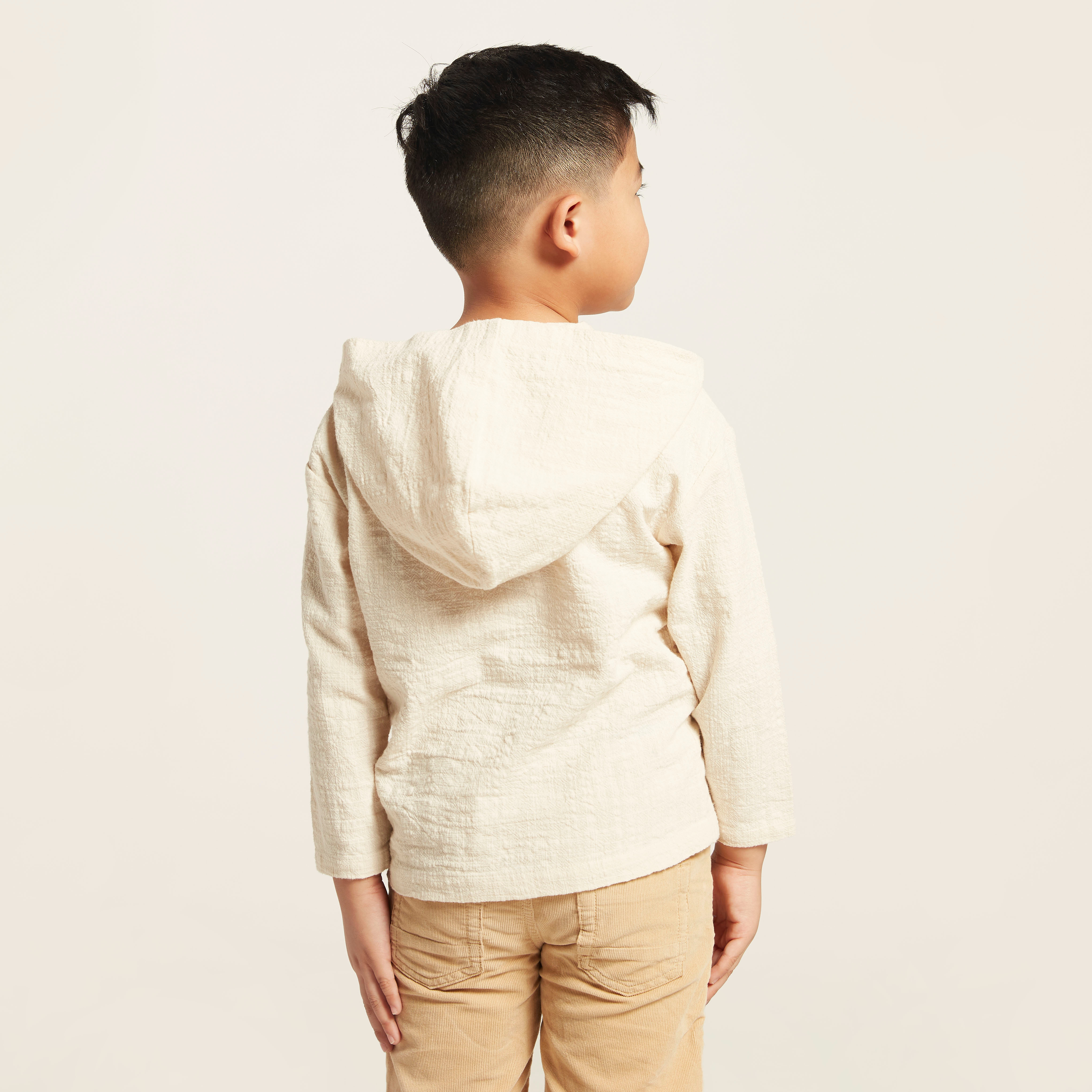 Eligo Textured Hooded Shirt with Long Sleeves and Patch Pockets-boys-clothing-shirts-image-4