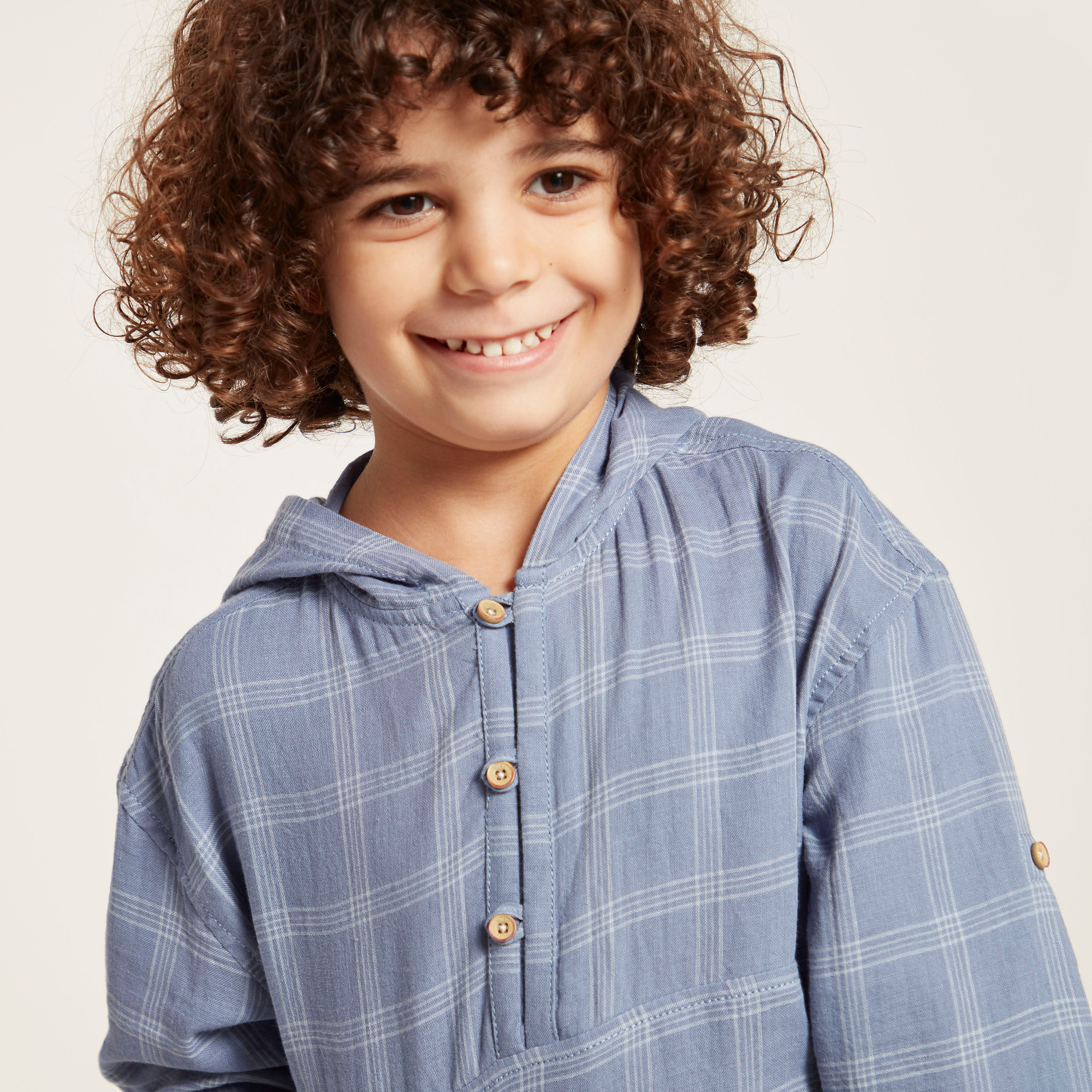 Checked Shirt with Long Sleeves and Hood-boys-clothing-shirts-image-3