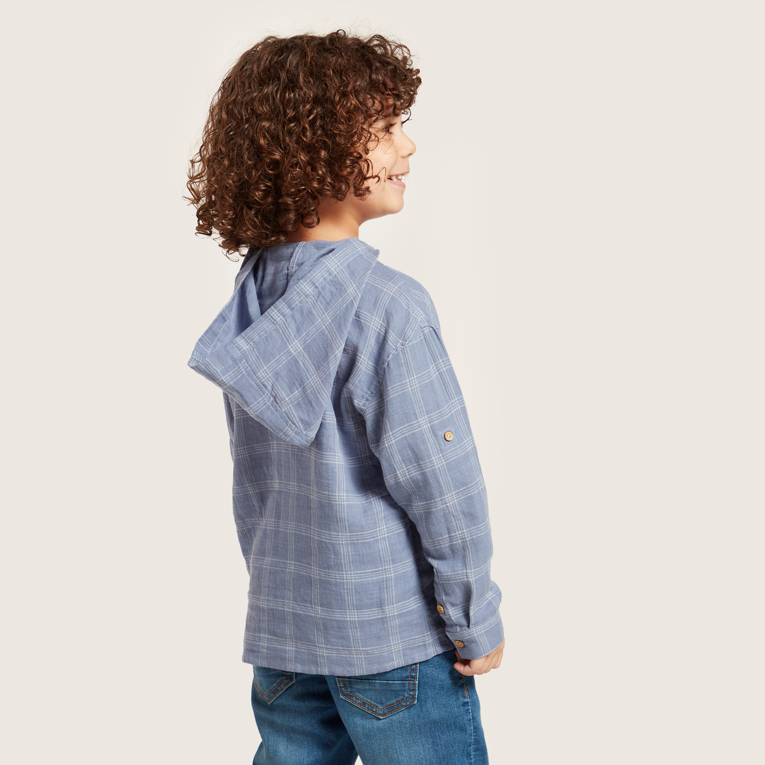 Checked Shirt with Long Sleeves and Hood-boys-clothing-shirts-image-4