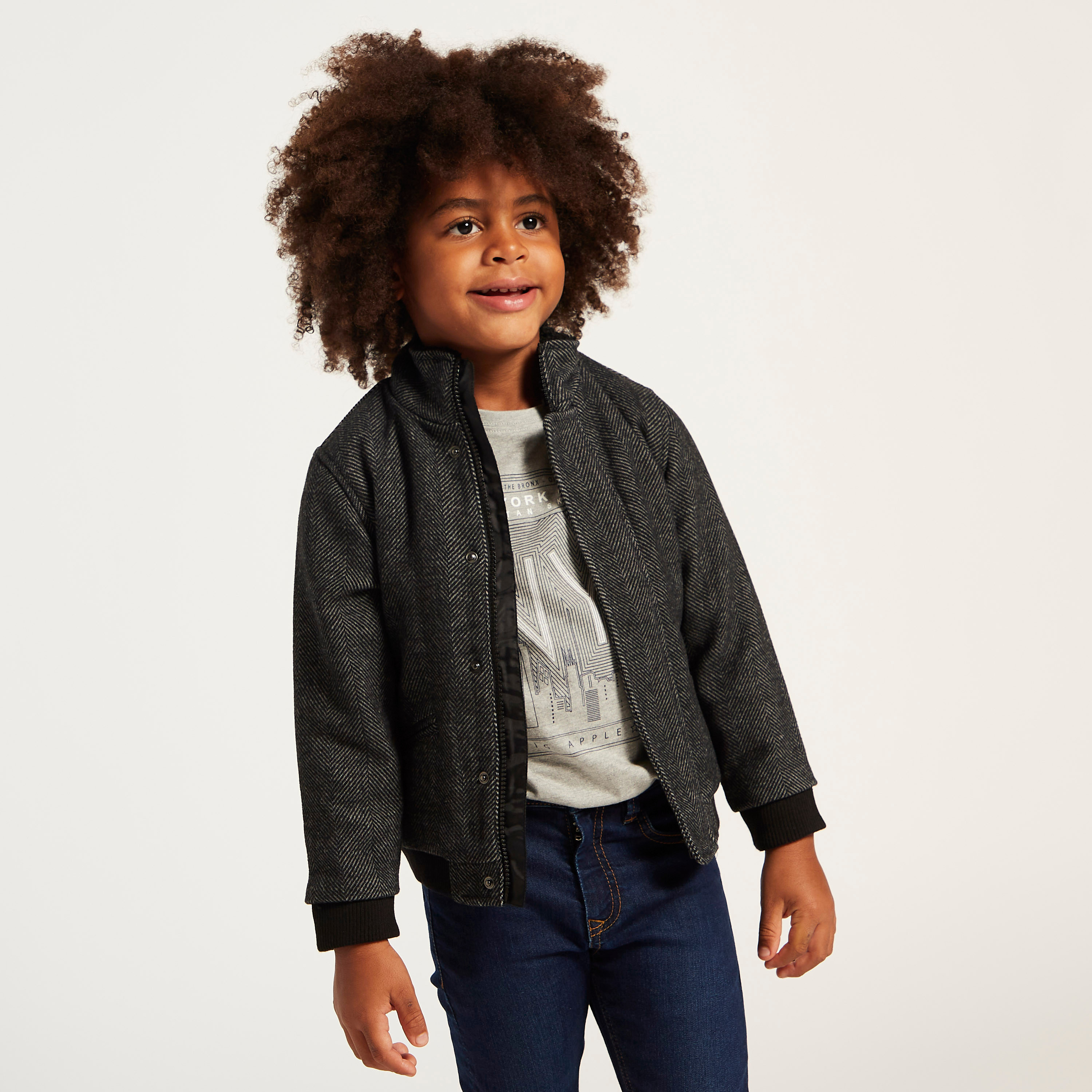 Eligo Textured Jacket with Long Sleeves and Zip Closure-baby-boys-clothing-winterwear-jacketsandblazers-image-2
