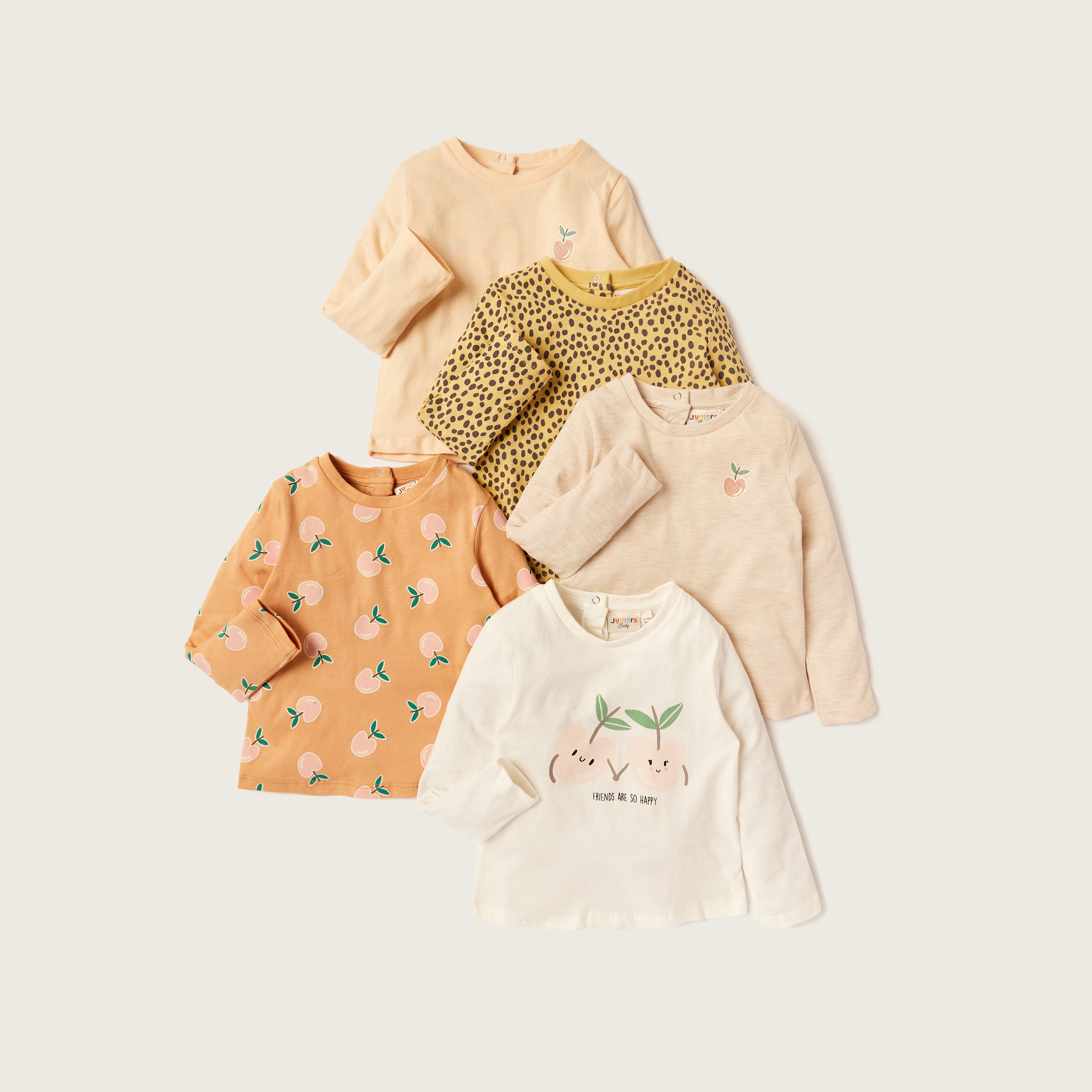 تيشيرتات بأكمام طويلة وطبعات جرافيك من جونيورز - طقم من 5 قطع-baby-girls-clothing-multipacks-image-1