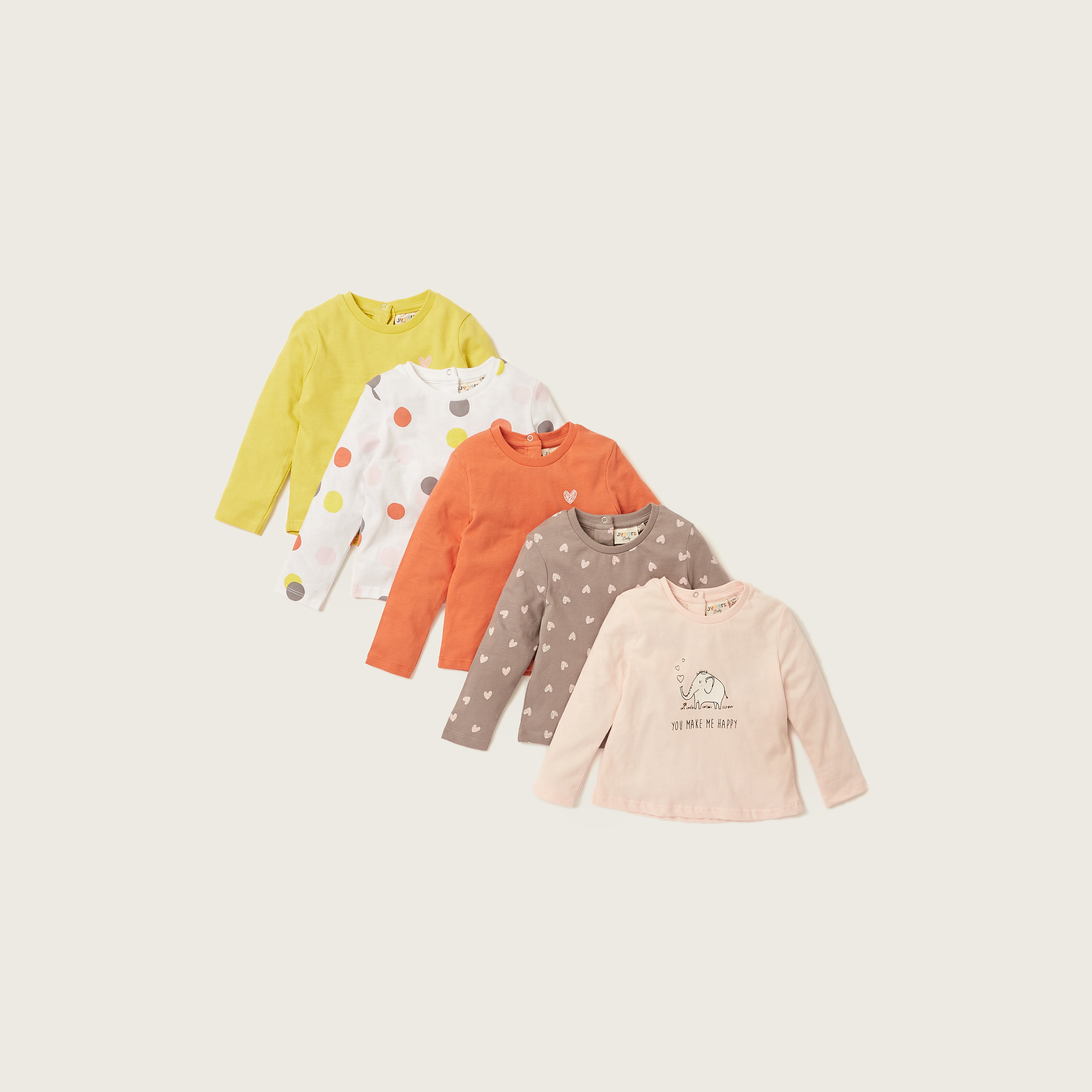 Juniors Printed T-shirt with Long Sleeves - Set of 5-baby-girls-clothing-multipacks-image-1