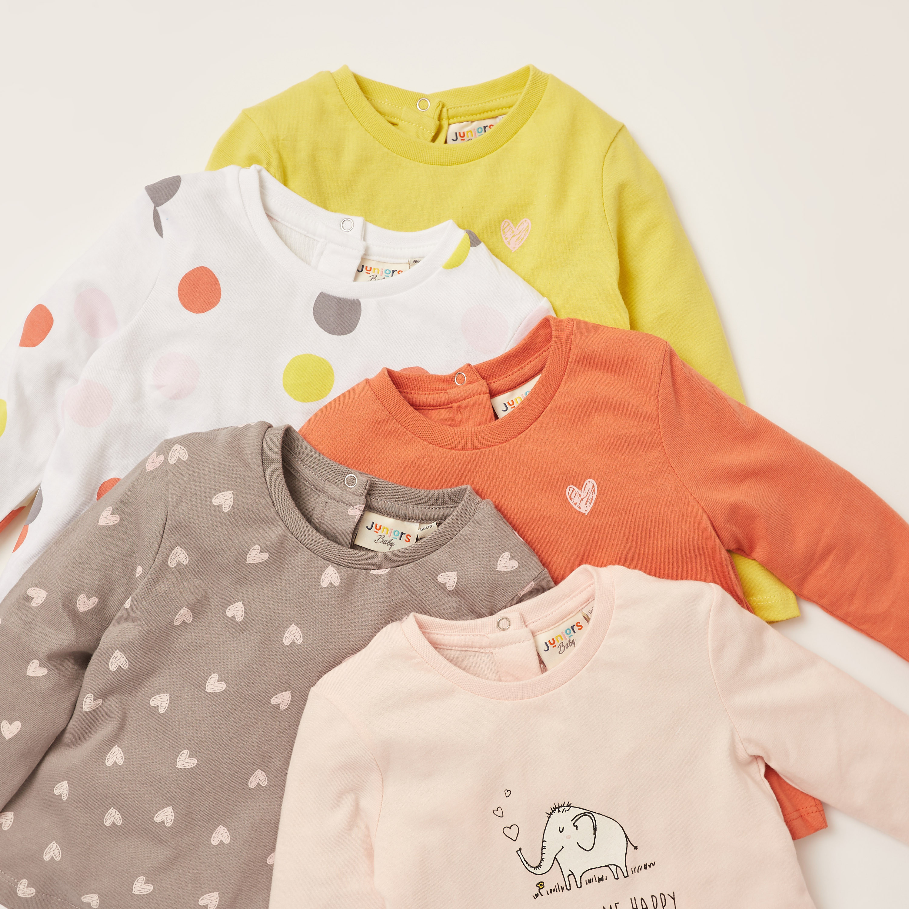 Juniors Printed T-shirt with Long Sleeves - Set of 5-baby-girls-clothing-multipacks-image-7
