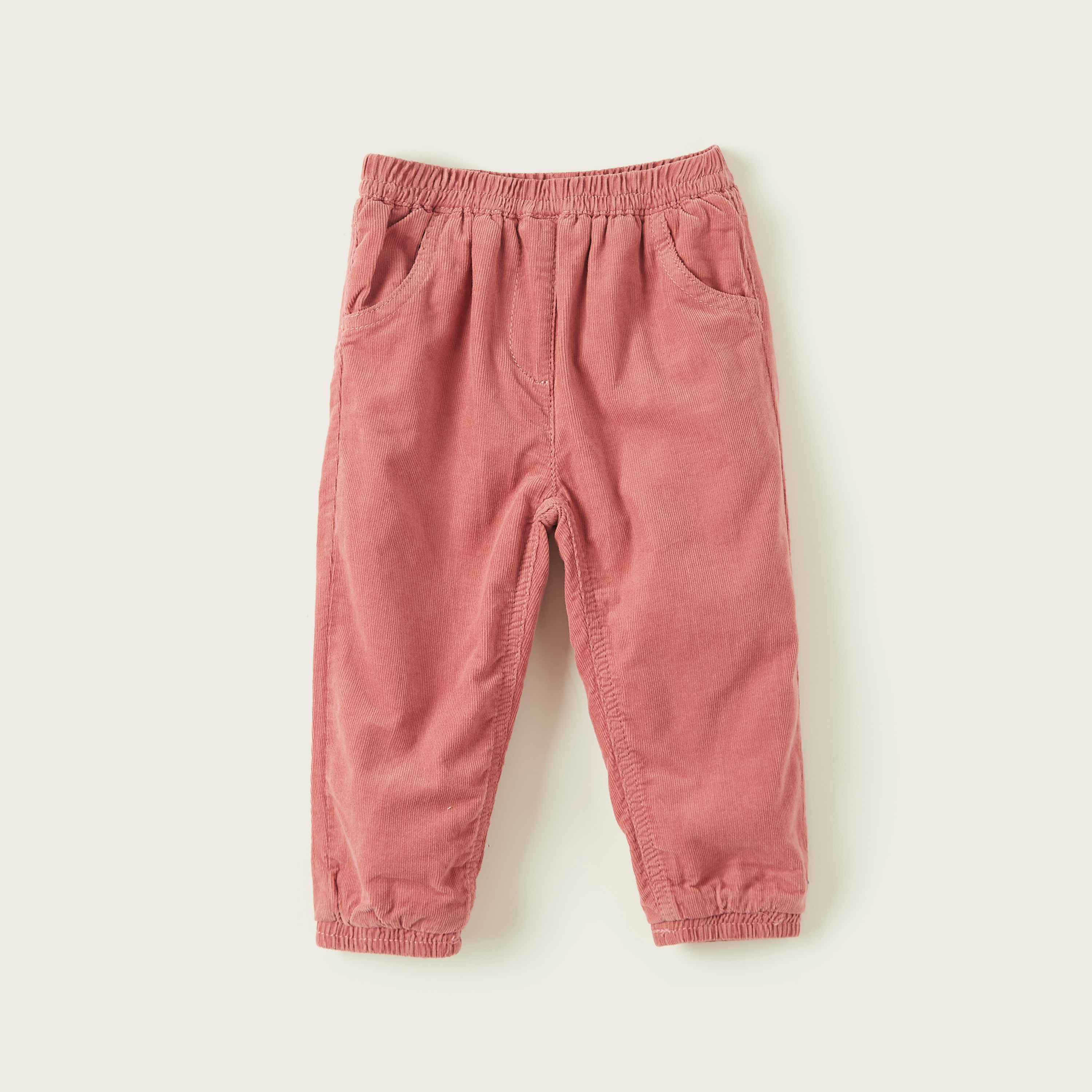 Juniors Solid Cord Pants with Pockets and Elasticated Wiastband-baby-girls-clothing-bottoms-trousers-image-1