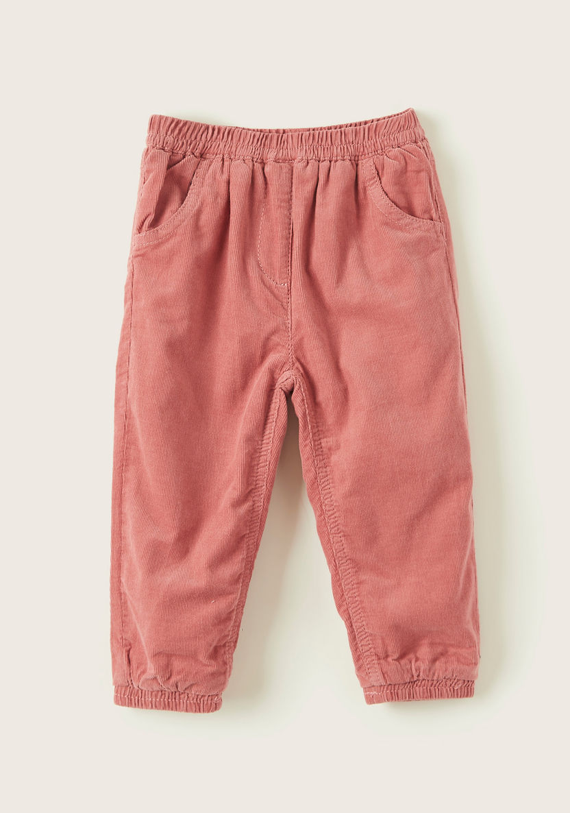 Juniors Solid Cord Pants with Pockets and Elasticated Wiastband-Pants-image-0