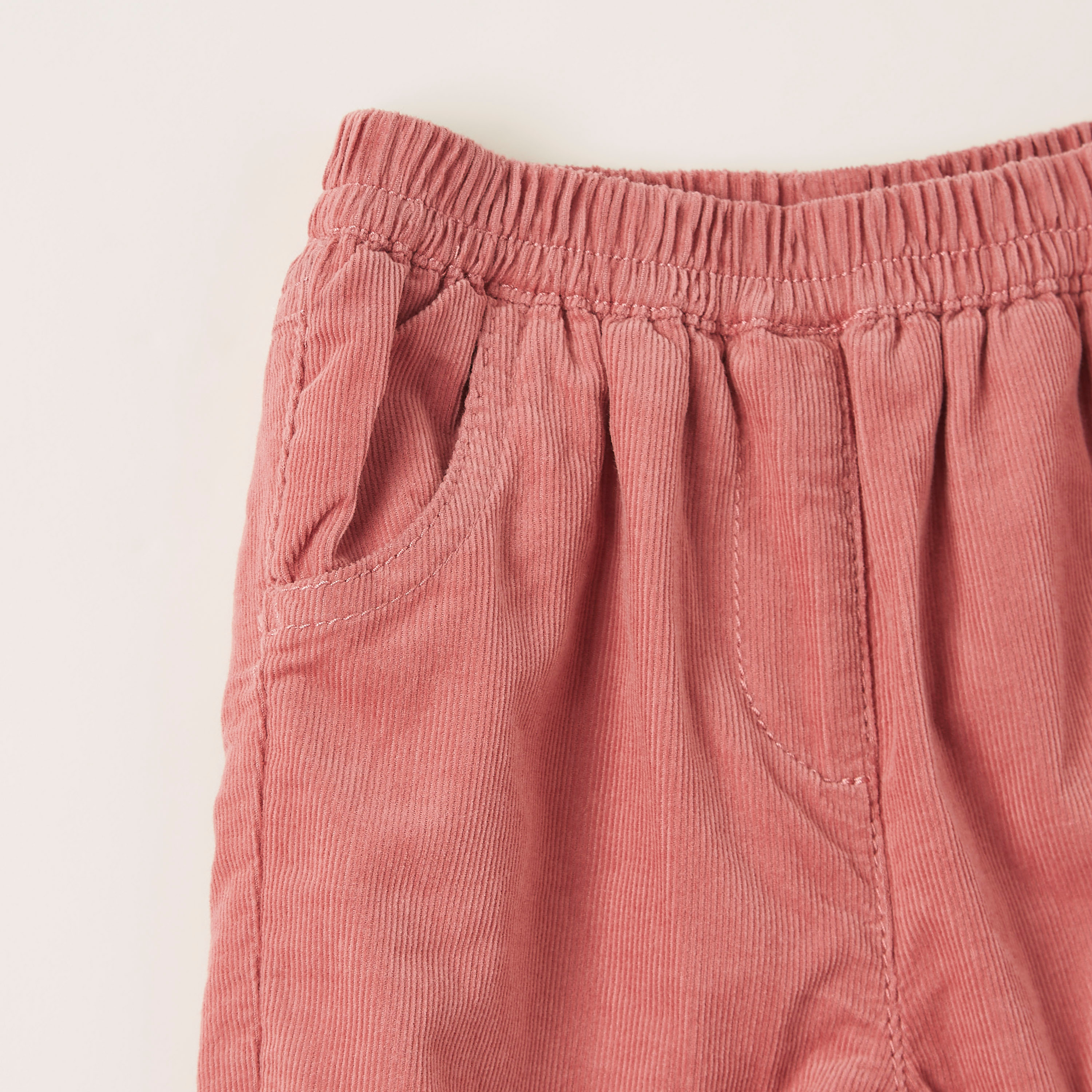 Juniors Solid Cord Pants with Pockets and Elasticated Wiastband-baby-girls-clothing-bottoms-trousers-image-2