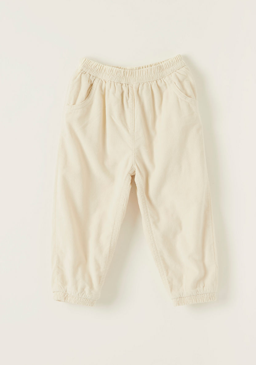 Juniors Solid Cord Pants with Pockets and Elasticated Waistband-Pants-image-0