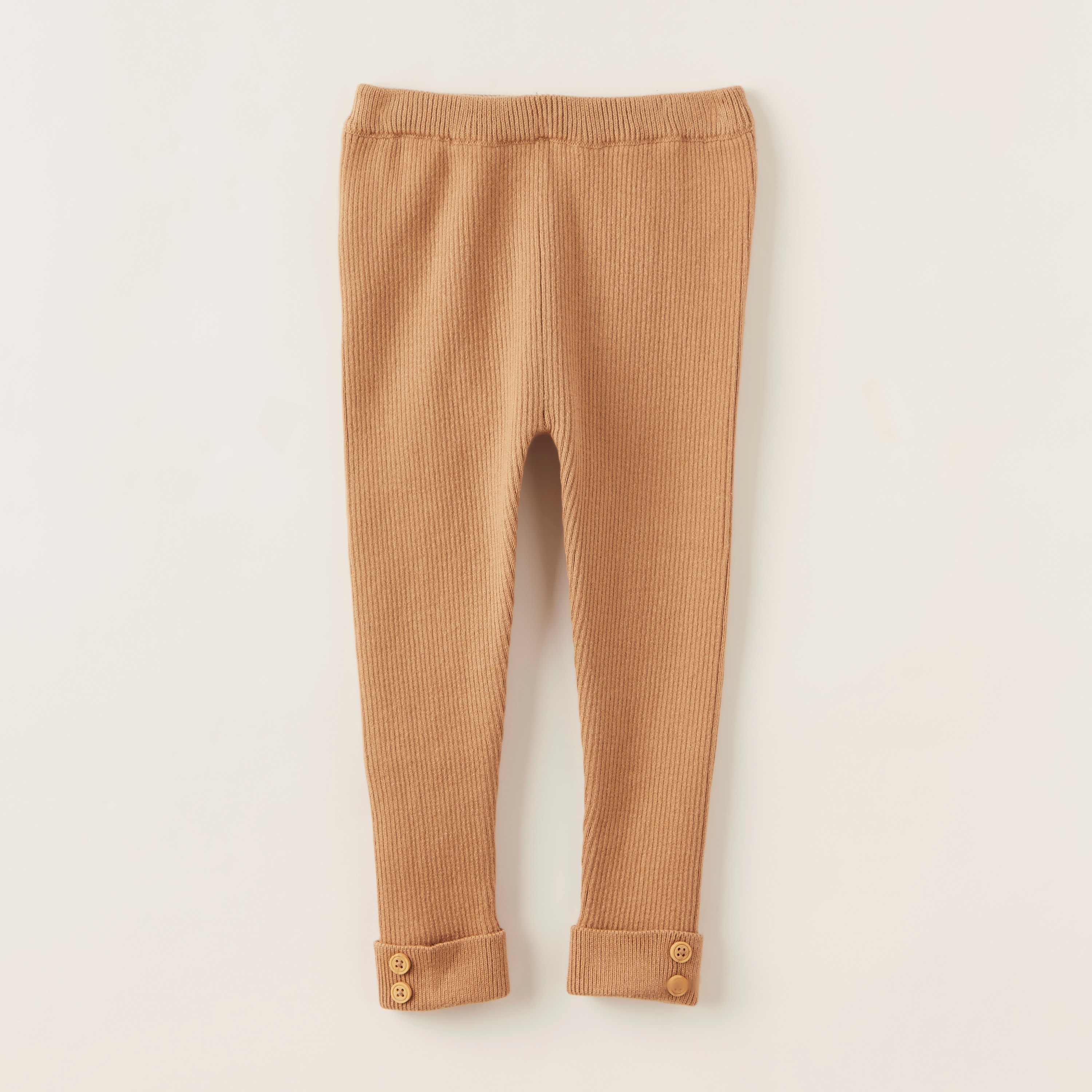 Juniors Textured Leggings with Elasticated Waistband and Button Detail-baby-girls-clothing-bottoms-leggings-image-1