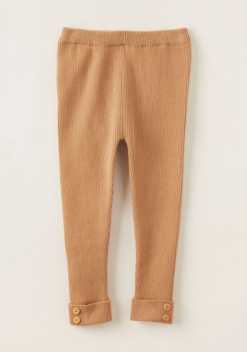 Juniors Textured Leggings with Elasticated Waistband and Button Detail-Leggings-image-0