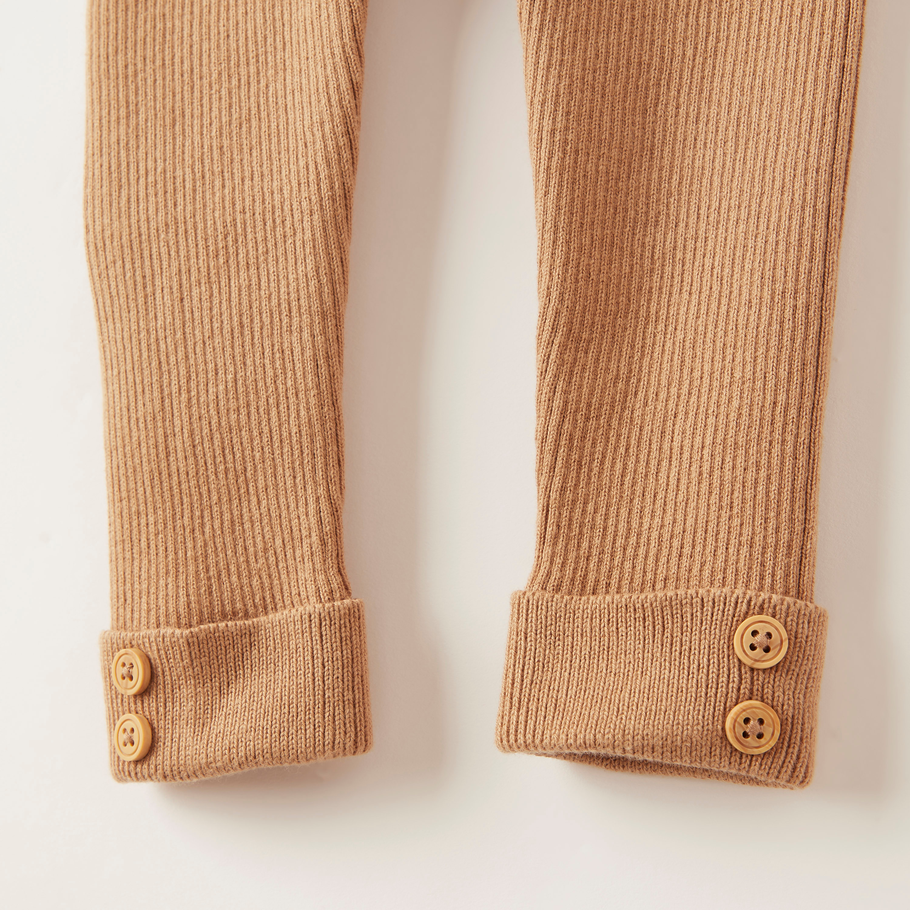 Juniors Textured Leggings with Elasticated Waistband and Button Detail-baby-girls-clothing-bottoms-leggings-image-2