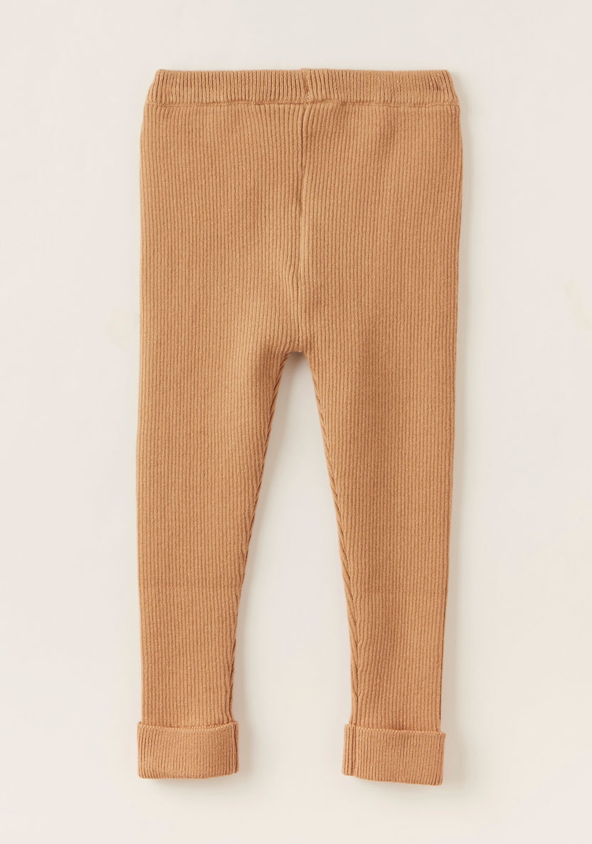 Juniors Textured Leggings with Elasticated Waistband and Button Detail-Leggings-image-3