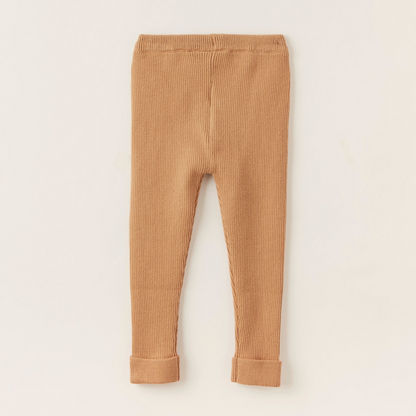 Juniors Textured Leggings with Elasticated Waistband and Button Detail