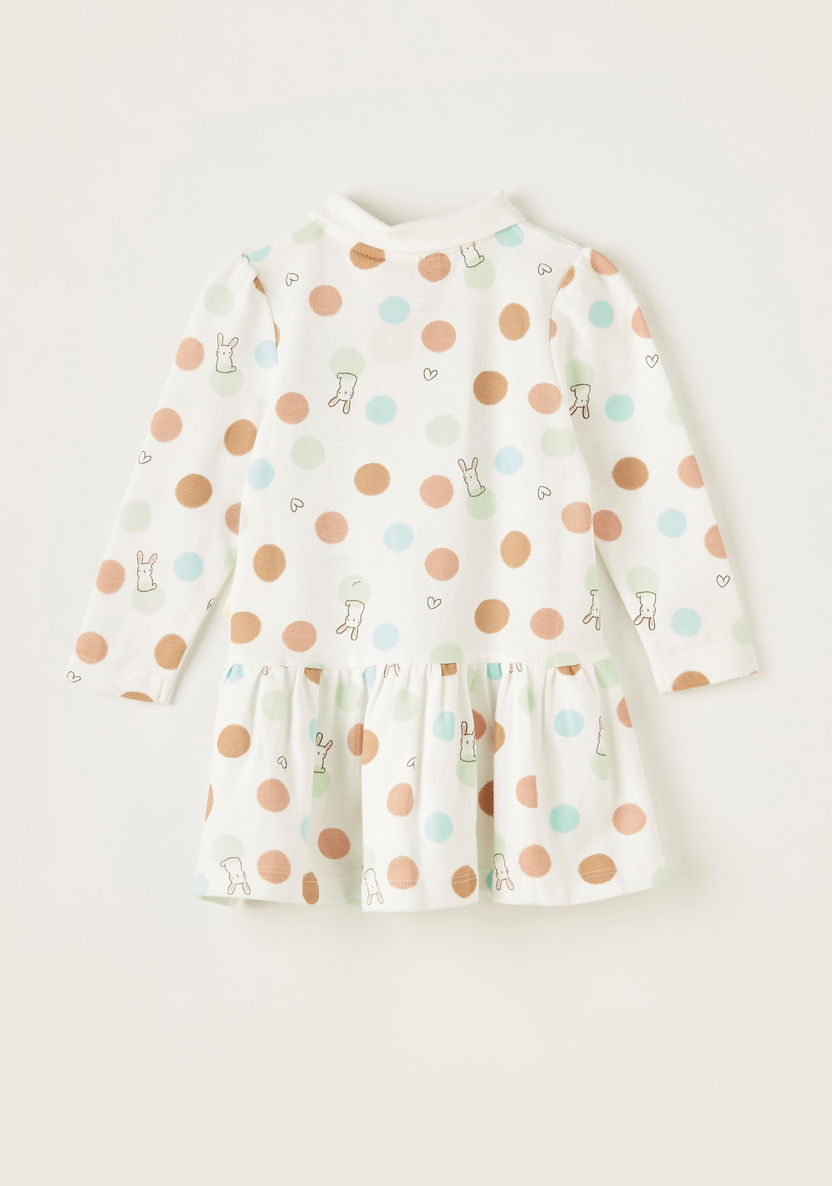 Juniors Polka Dot Print Knit Dress with Long Sleeves and Polo Neck-Dresses%2C Gowns and Frocks-image-3