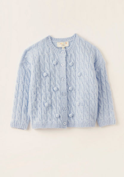 Juniors Knitted Cardigan with Crew Neck and Button Closure