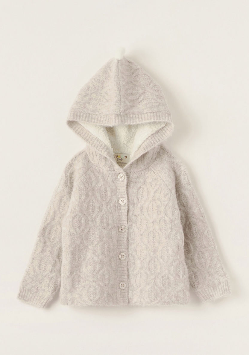 Juniors Textured Cardigan with Long Sleeves and Hood-Sweaters and Cardigans-image-0