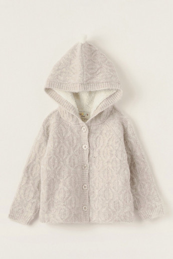 Juniors Textured Cardigan with Long Sleeves and Hood