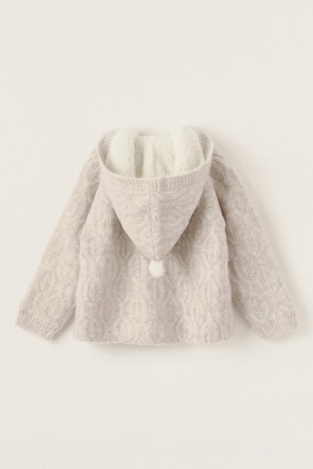 Juniors Textured Cardigan with Long Sleeves and Hood