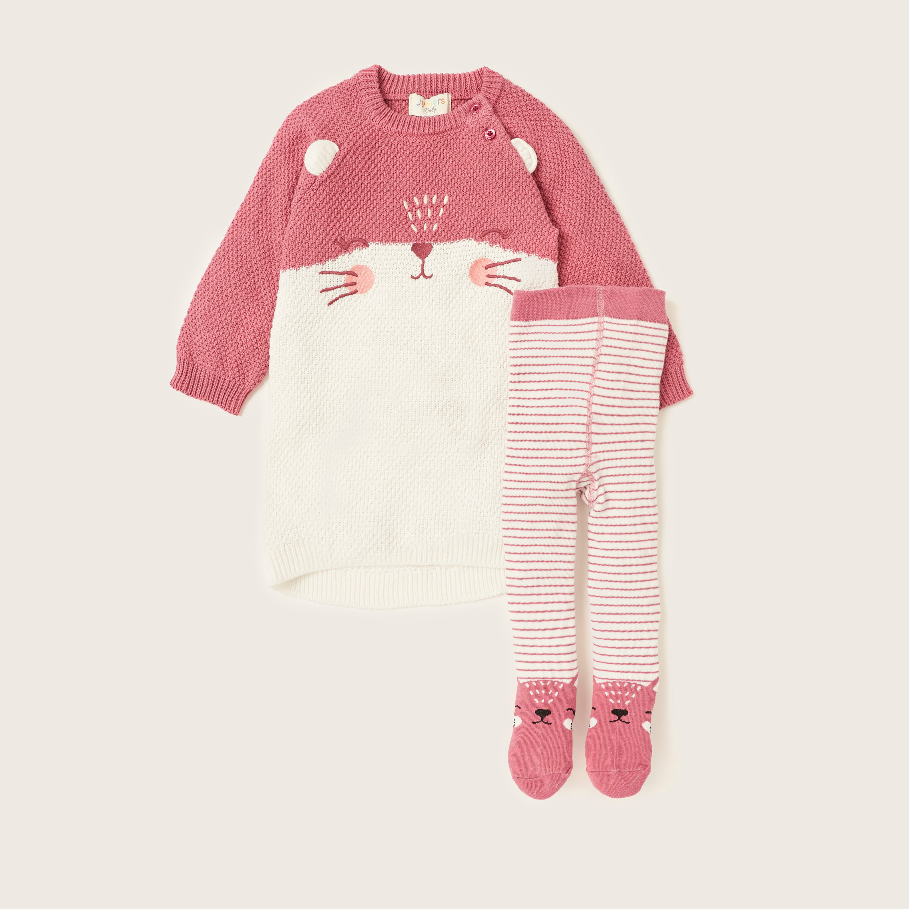 طقم فستان محبوك وجوارب ضيقة مغلقة القدمين من جونيورز-baby-girls-clothing-winterwear-dresses-image-1