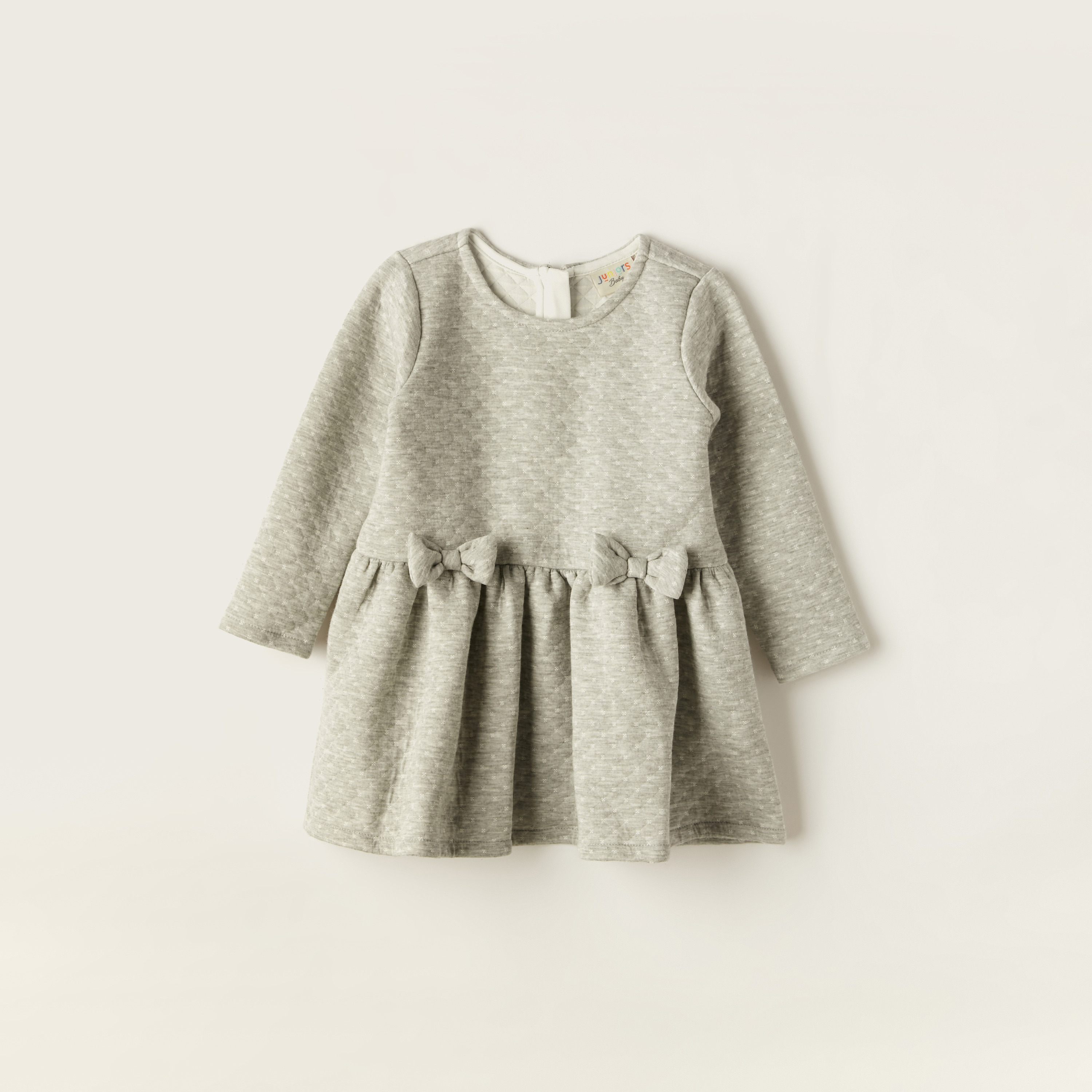 Juniors Textured A-Line Knit Dress with Long Sleeves and Bow Applique-baby-girls-clothing-dressesandjumpsuits-image-1