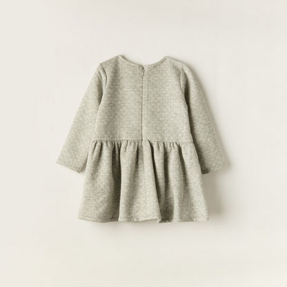 Juniors Textured A-Line Knit Dress with Long Sleeves and Bow Applique