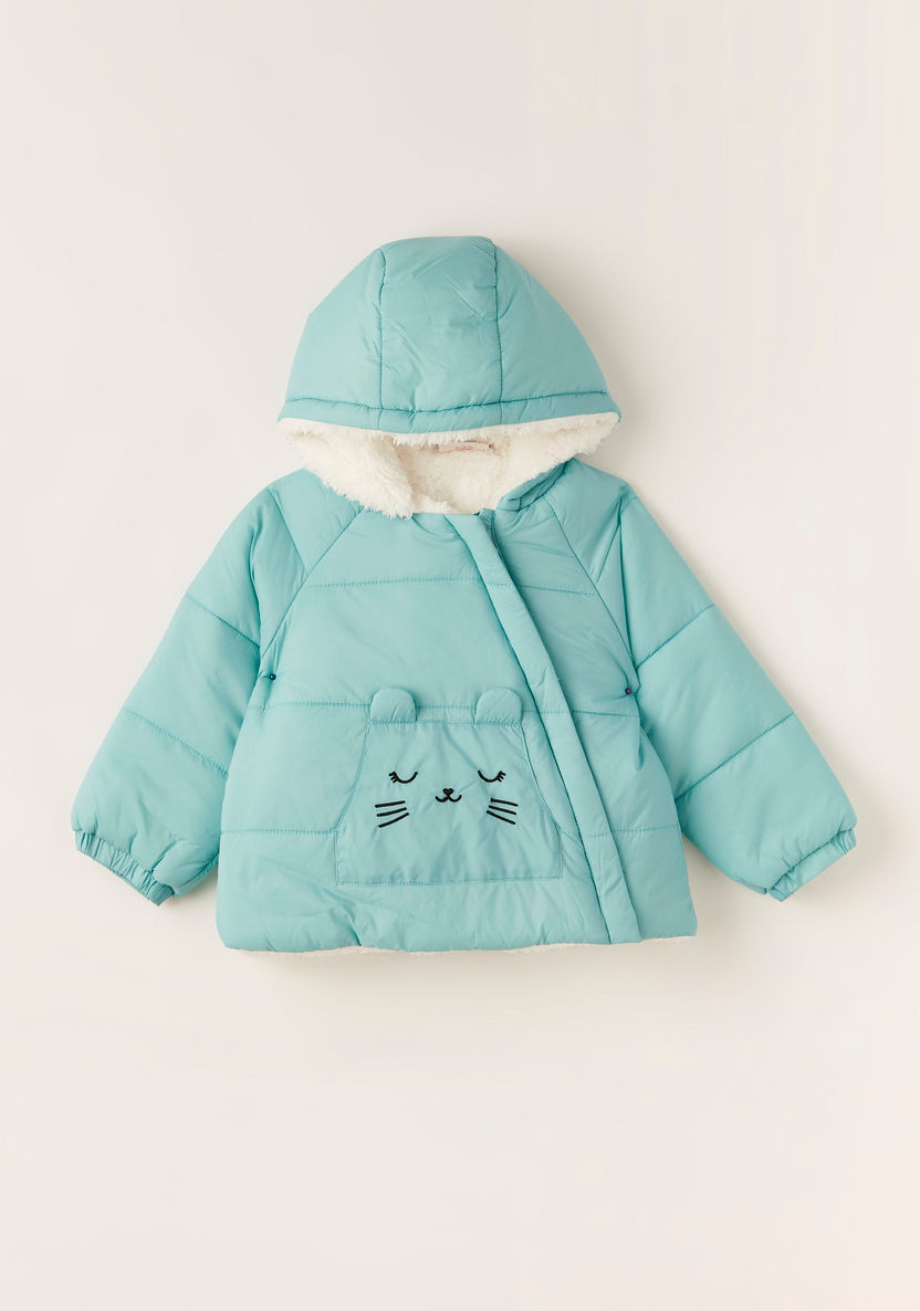 Juniors Solid Hooded Jacket with Long Sleeves and Zip Closure-Coats and Jackets-image-0