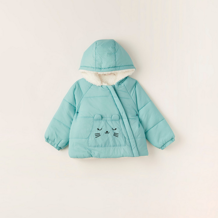 Juniors Solid Hooded Jacket with Long Sleeves and Zip Closure